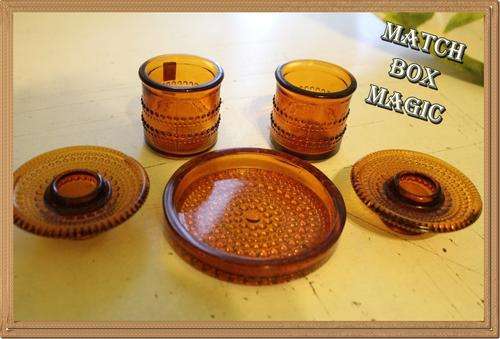 RETRO TABLE SET AMBER COLOUR CASCADE ENGLAND INCLUDES CANDLE HOLDERS BUTTER PATT DISH AND TWO OTHER