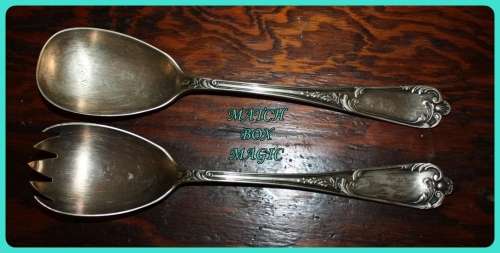 STUNNING SET OF VINTAGE SALAD SERVERS BEAUTIFULLY DECORATED MAKERS MARK ON BACK