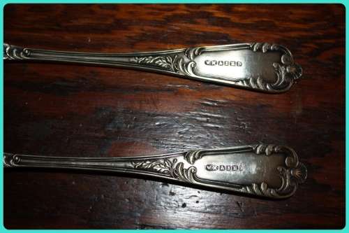 STUNNING SET OF VINTAGE SALAD SERVERS BEAUTIFULLY DECORATED MAKERS MARK ON BACK