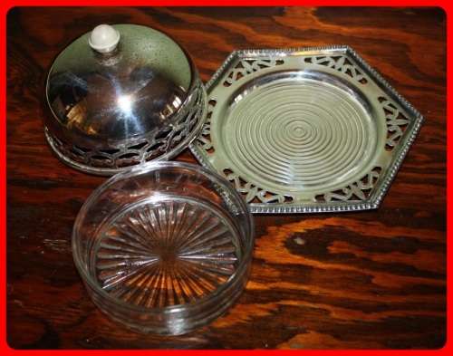 CELTIC QUALITY PLATE MADE IN ENGLAND LIDDED BUTTER DISH WITH GLASS INSERT