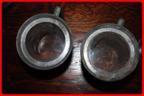 THREE PEWTER TANKARDS TWO WITH CLEAR BOTTOMS  ONE FROM 1935 MAKERS MARKS UNDERNEATH