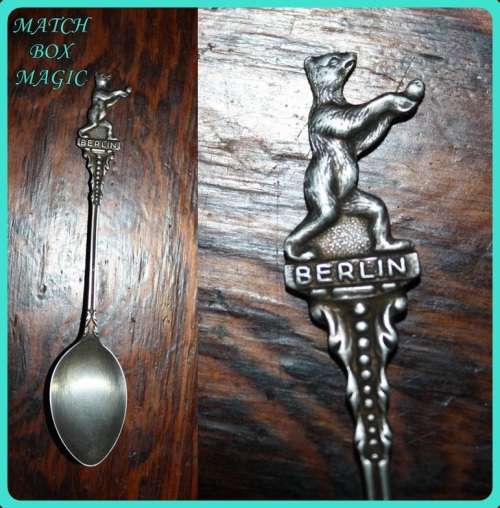 UNUSUAL TEASPOON DEPICTS A BEAR WITH BERLIN WRITTEN UNDERNEATH HAS BACK STAMP TAKE A LOOK