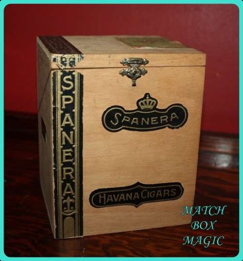 TALL SPANERA HAVANA CIGAR BOX VINTAGE WITH ORIGINAL LABELS IN  GOOD CONDITION HINGED LID