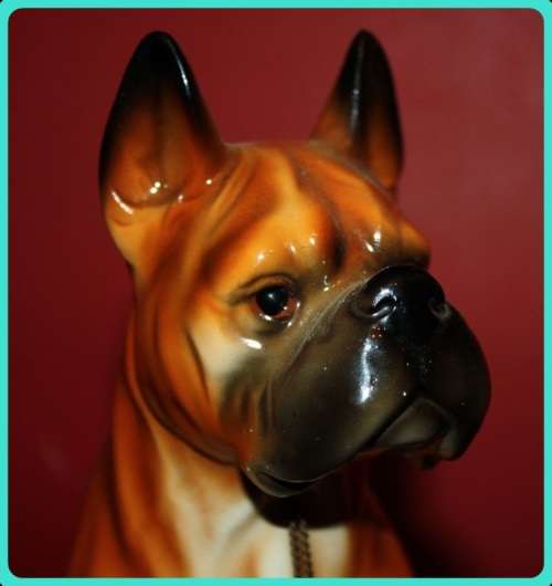 LARGE BOXER DOG AND PUPPIES CONNECTED  WITH CHAINS VINTAGE