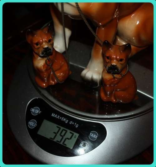 LARGE BOXER DOG AND PUPPIES CONNECTED  WITH CHAINS VINTAGE
