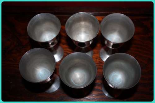 SET OF SIX METAL WINE GOBLETS MAKERS MARK UNDERNEATH
