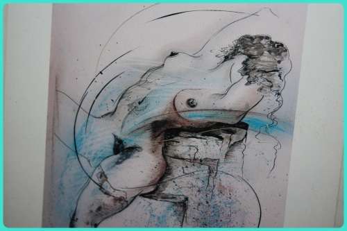 FEMALE NUDE FRAMED PRINT BEHIND GLASS