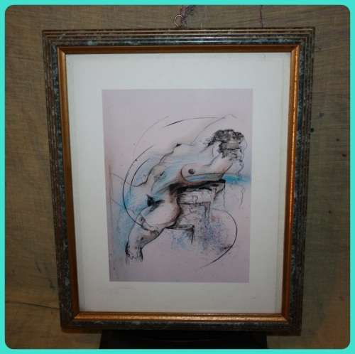 FEMALE NUDE FRAMED PRINT BEHIND GLASS
