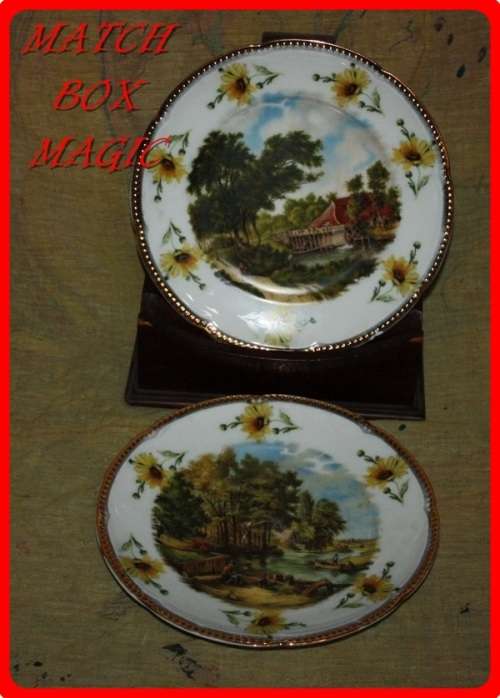 LOVELY PAIR OF MATCHING WALL PLATES RIVER SCENES  FISHING AND WATER MILL
