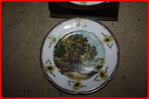 LOVELY PAIR OF MATCHING WALL PLATES RIVER SCENES  FISHING AND WATER MILL