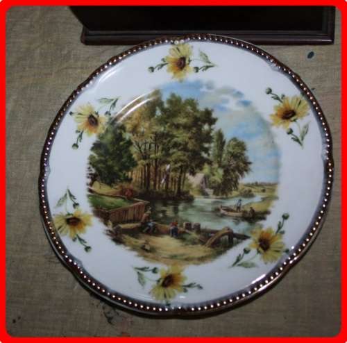 LOVELY PAIR OF MATCHING WALL PLATES RIVER SCENES  FISHING AND WATER MILL