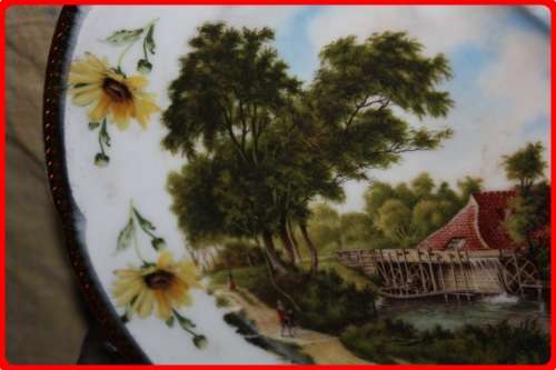 LOVELY PAIR OF MATCHING WALL PLATES RIVER SCENES  FISHING AND WATER MILL
