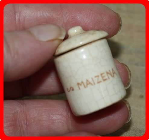 DOLLS HOUSE ITEM MAIZENA  JAR WITH LID PERFECT FOR A TINY KITCHEN SCENE