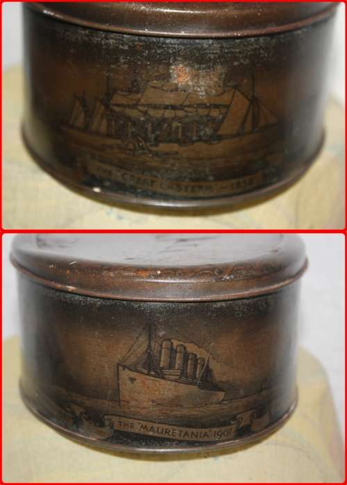 QUEEN MARY TIN  SIDES DEPICT VARIOUS SHIPS  RARE FIND