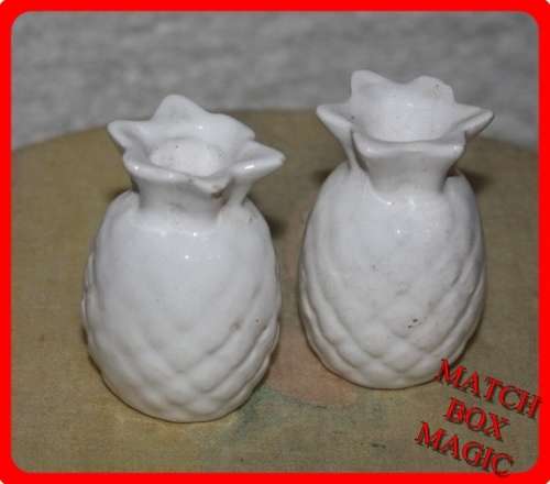 PAIR OF WHITE PINEAPPLE TOOTHPICK HOLDERS