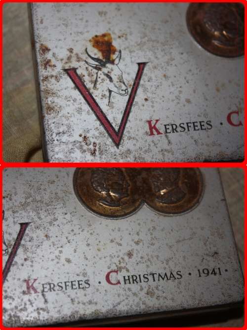 RARE KERSFEES CHRISTMAS 1941 GIFT TIN FOR SOLDIERS WITH SOUTH AFRICA'S PRIDE AND GRATITUDE
