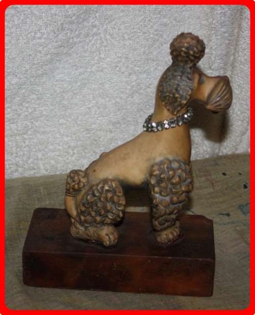 LOVELY VINTAGE BOOKEND FRENCH POODLE WITH DIAMANTE NECKLACE (R)