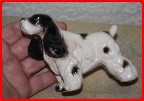 VINTAGE BLACK AND WHITE SPANIEL DOG