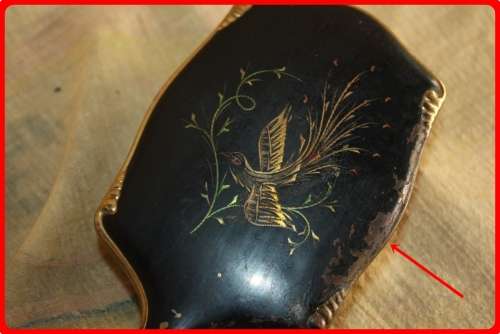 HAIR BRUSH VINTAGE BLACK METAL WITH FANTASY BIRD DECAL
