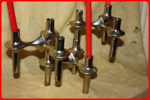 THREE MODERNIST METAL STACKABLE  TAPIR CANDLE HOLDERS ATTRIBUTED TO NAGEL OF GERMANY  VINTAGE