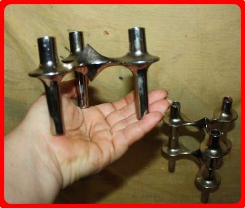 THREE MODERNIST METAL STACKABLE  TAPIR CANDLE HOLDERS ATTRIBUTED TO NAGEL OF GERMANY  VINTAGE