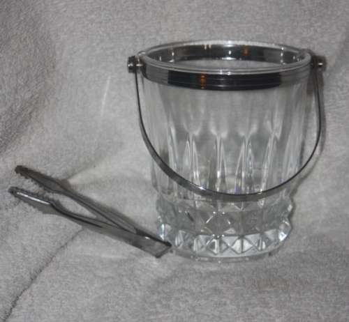 LOVELY  GLASS CRISTAL d,ARQUCS  ICE BUCKET  FREE TONGS MAKERS STAMP UNDERNEATH
