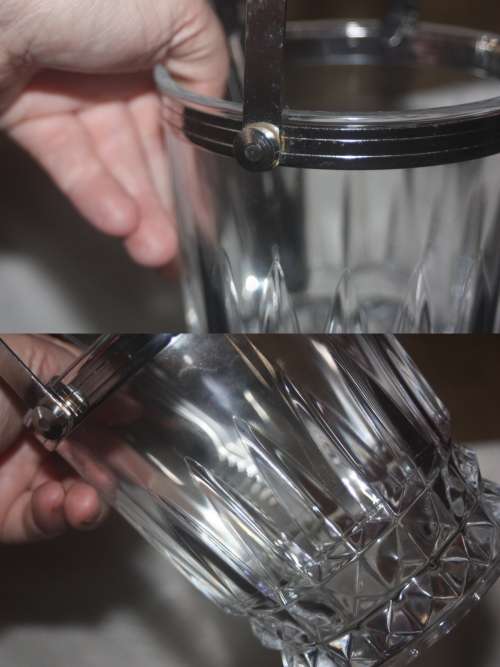 LOVELY  GLASS CRISTAL d,ARQUCS  ICE BUCKET  FREE TONGS MAKERS STAMP UNDERNEATH