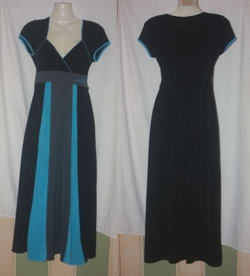 SEXY LYCRA MAXI DRESS BY GINGER MARY IN THREE TONES  BLACK AQUAMARINE GREY SIZE 34SIZE 34