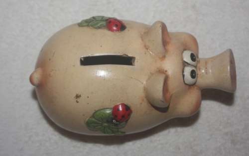 CUTE PIG PIGGY BANK WITH LADY BUG DETAIL