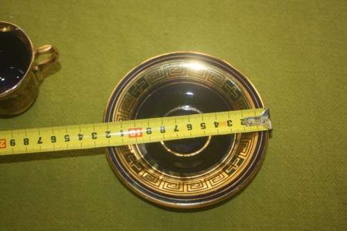 VINTAGE BLUE AND GOLD GREEK CUP AND SAUCER