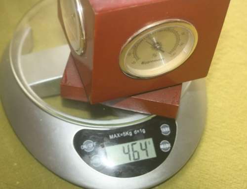 SPINNING DESK CLOCK HYGROMETER  THERMOMETER MARKED CCAL  1948  1998 UNUSUAL  MANTIQUE