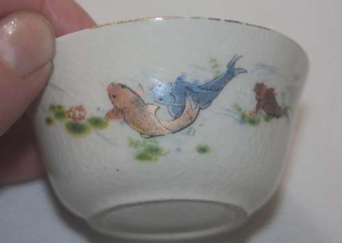 SMALL ORIENTAL DIPPING BOWL KOI FISH DETAIL