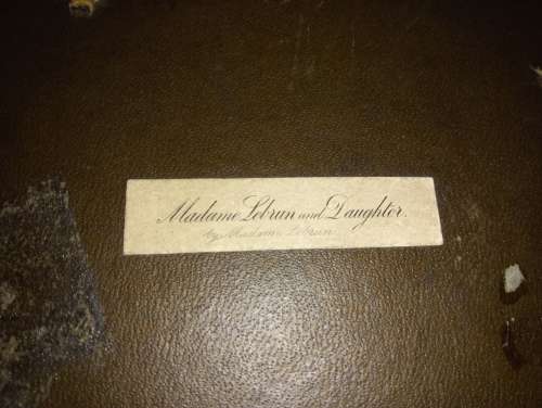 Vintage French frame round wooden edging print behind glass depicting madam  LeBun and daughter