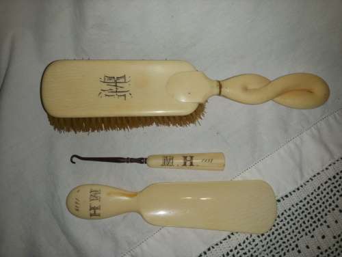 Antique shoe care kit monogrammed MH dated 1889 take a look at all photos unusual item