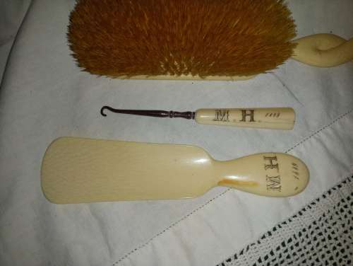 Antique shoe care kit monogrammed MH dated 1889 take a look at all photos unusual item