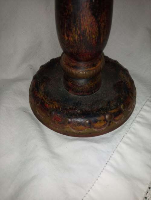 Upright wooden shaving mirror with metalwork decorative detail