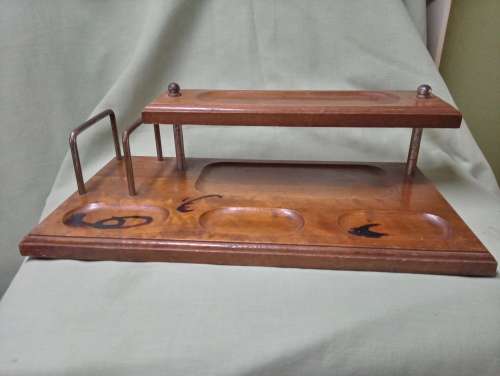 Wooden 2-tier desk tidy vintage perfect to display old pens or pipes