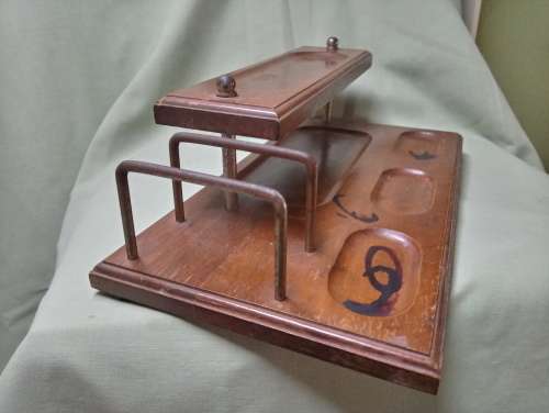 Wooden 2-tier desk tidy vintage perfect to display old pens or pipes
