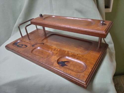 Wooden 2-tier desk tidy vintage perfect to display old pens or pipes