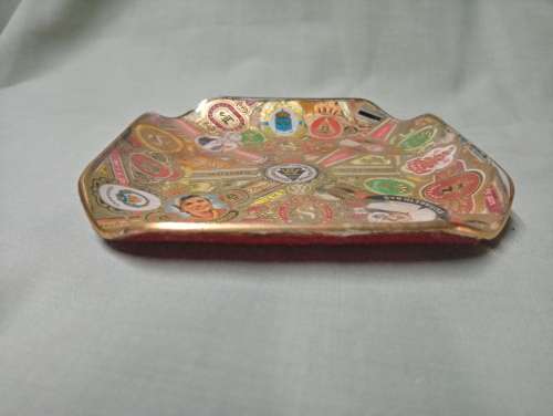 Unusual glass cigar rest with cigar labels decal. Perfect man cave item