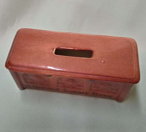 Novelty porcelain money box. Ye ancient sweare boxe