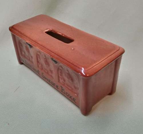 Novelty porcelain money box. Ye ancient sweare boxe