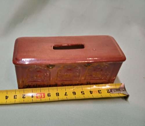 Novelty porcelain money box. Ye ancient sweare boxe