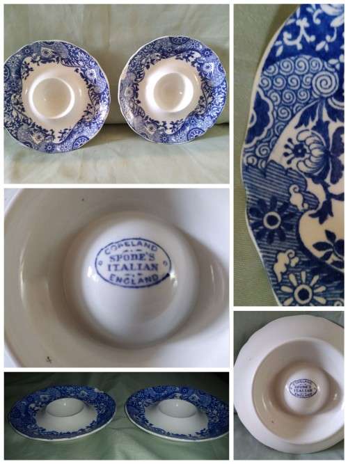 Pair of Copeland spodes Italian England egg cups blue and white(D)
