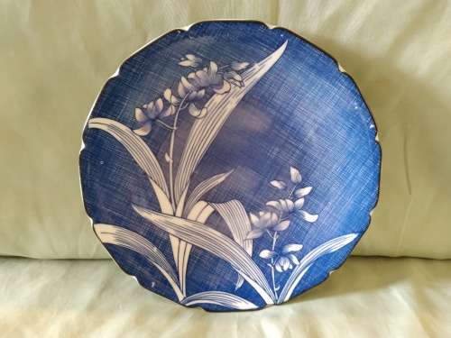 Imari plate blue background stylised orchids