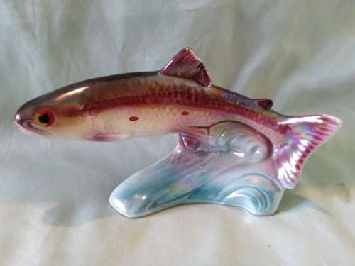 Jumping trout ornament. Made in Holland. Luster glaze unusual vintage could be a Jemma Holland.