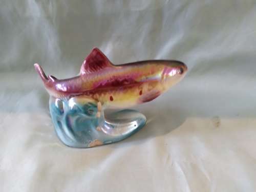 Jumping trout ornament. Made in Holland. Luster glaze unusual vintage could be a Jemma Holland.
