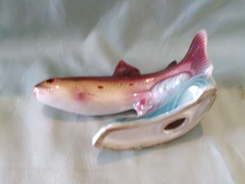 Jumping trout ornament. Made in Holland. Luster glaze unusual vintage could be a Jemma Holland.