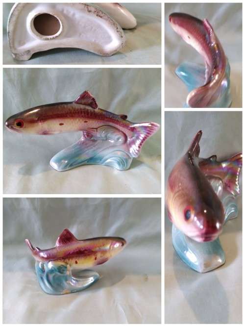 Jumping trout ornament. Made in Holland. Luster glaze unusual vintage could be a Jemma Holland.