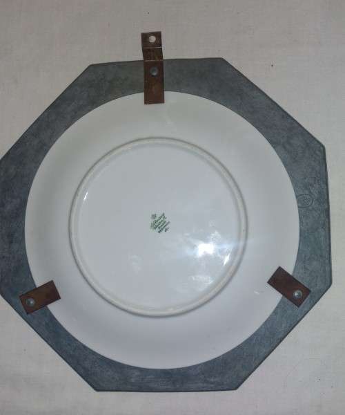 Mirror hexagonal pewter frame stamped with Maker`s Mark